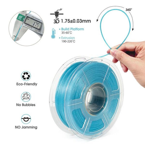 PLA Clear Glitter filament Sky Blue